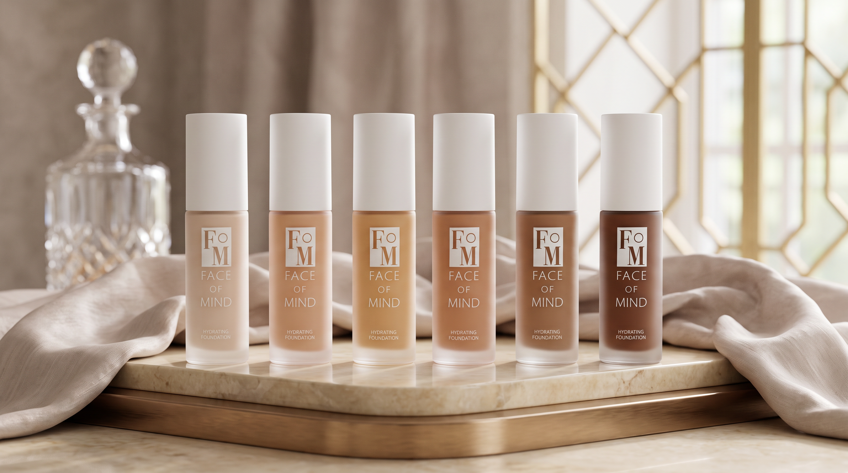 Six shades of Face of Mind hydrating foundation
